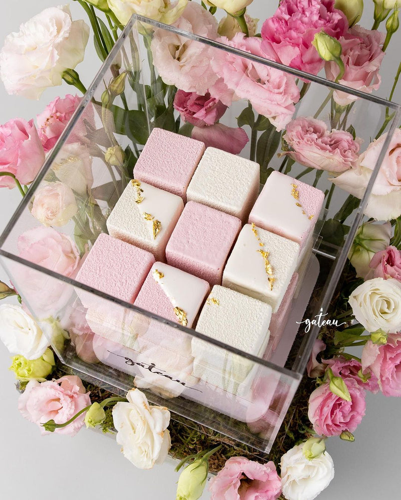Elegant Rubics Cube Cake with Flower Arrangement