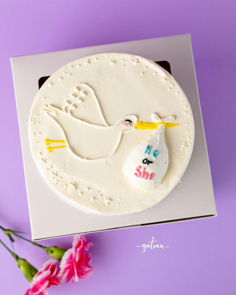 Stork gender reveal cake