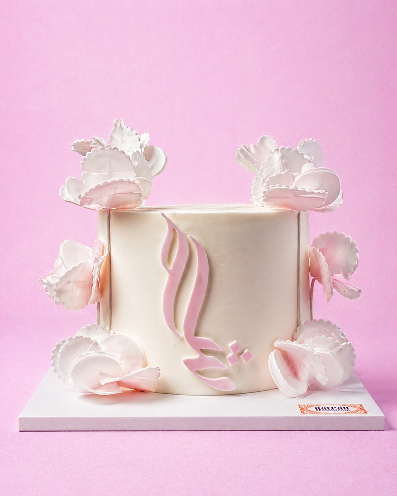 Initials Embossed Wedding Cake — handcrafted by Gateau Gourmet in Abu Dhabi