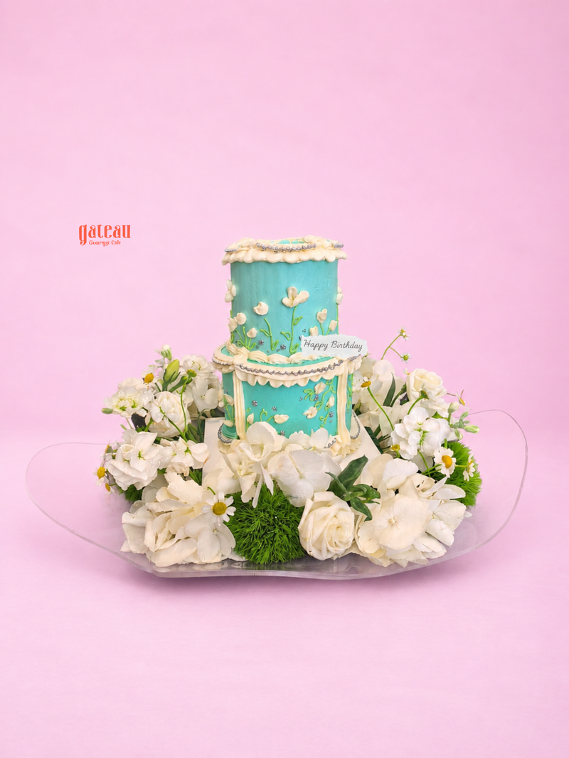 A BLUE-tiful Classic Mini Cake with Arrangements — handcrafted by Gateau Gourmet in Abu Dhabi