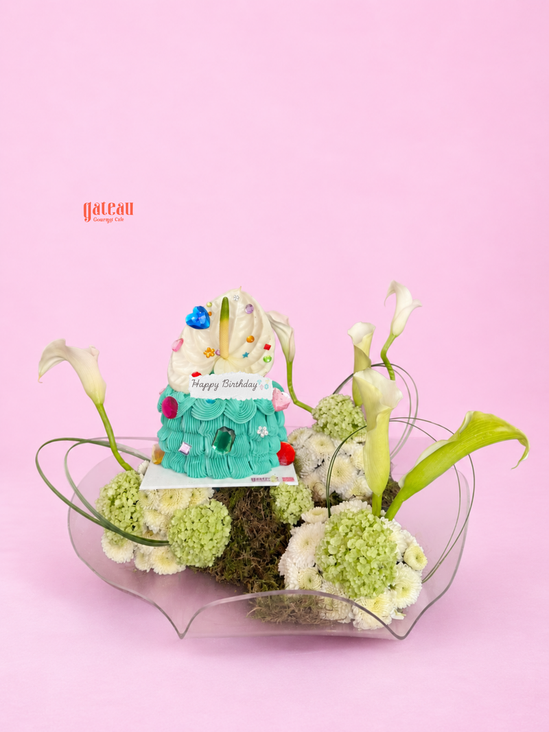 Jeweled Cake with Arrangement — handcrafted by Gateau Gourmet in Abu Dhabi