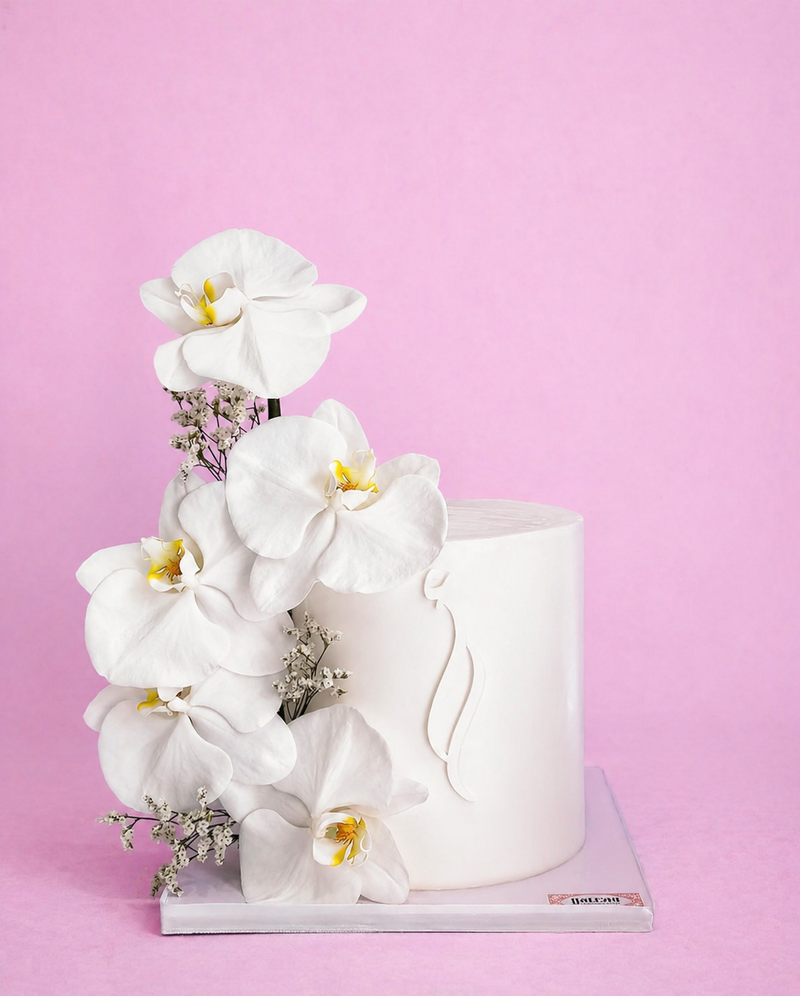 Elegant Bliss Phalaenopsis Engagement Cake — handcrafted by Gateau Gourmet in Abu Dhabi