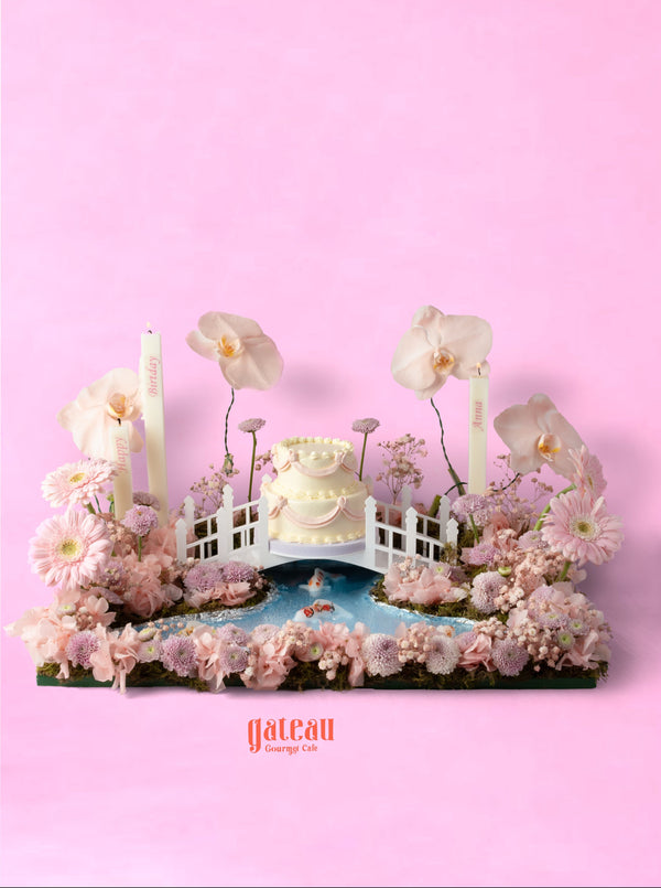 Occasion Cake with Flower Arrangement
