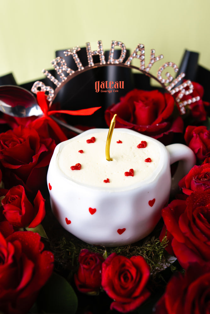 Teacup Cake in Red Flower Bouquet Arrangement