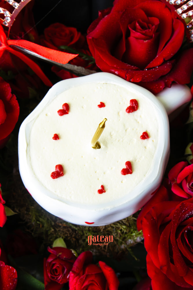 Teacup Cake in Red Flower Bouquet Arrangement