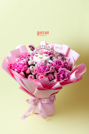 Teacup Cake in Pink Flower Bouquet Arrangement