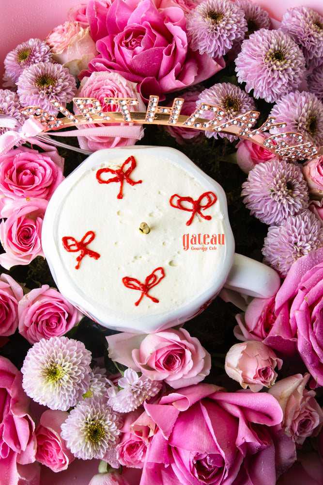 Teacup Cake in Pink Flower Bouquet Arrangement