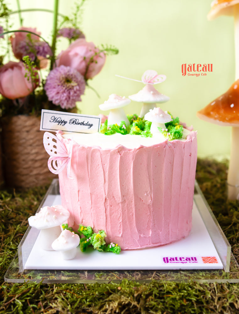 Pink-ish Hearty Mushroom Cake with Arrangement