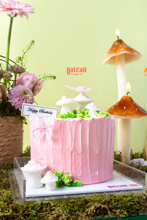 Pink-ish Hearty Mushroom Cake with Arrangement