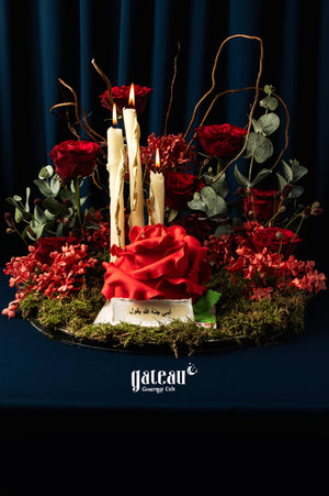 Red Rose Garden Cake W/ Arrangement