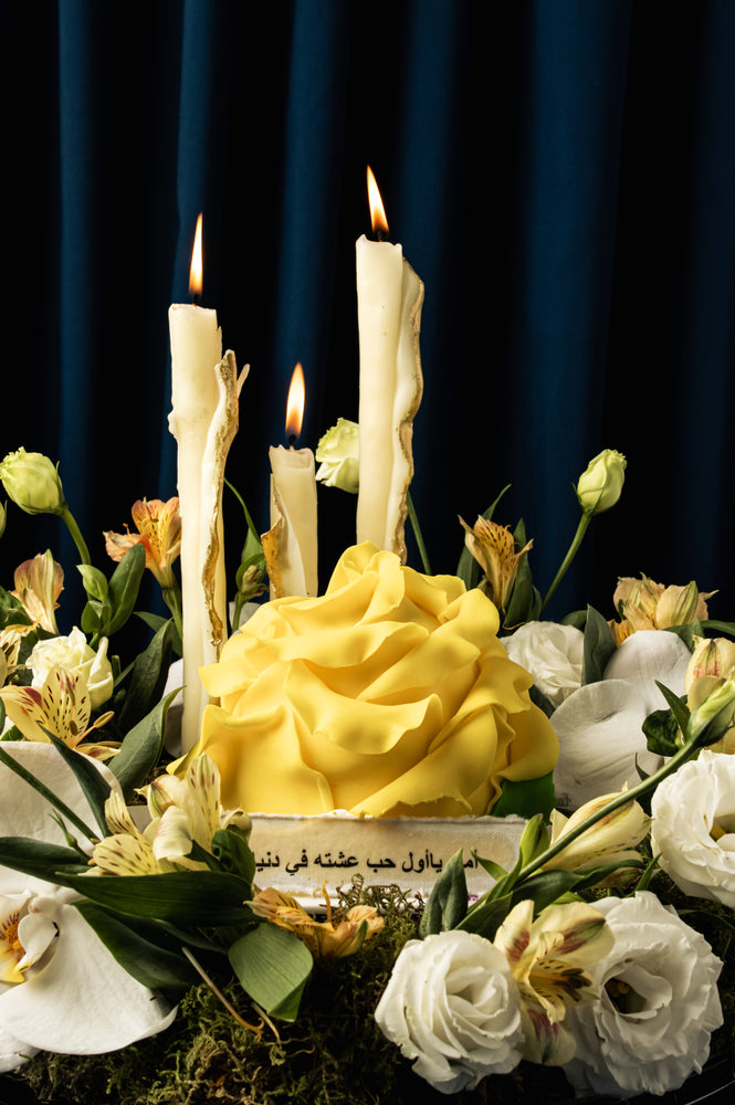 Yellow Rose Garden Cake W/ Arrangement