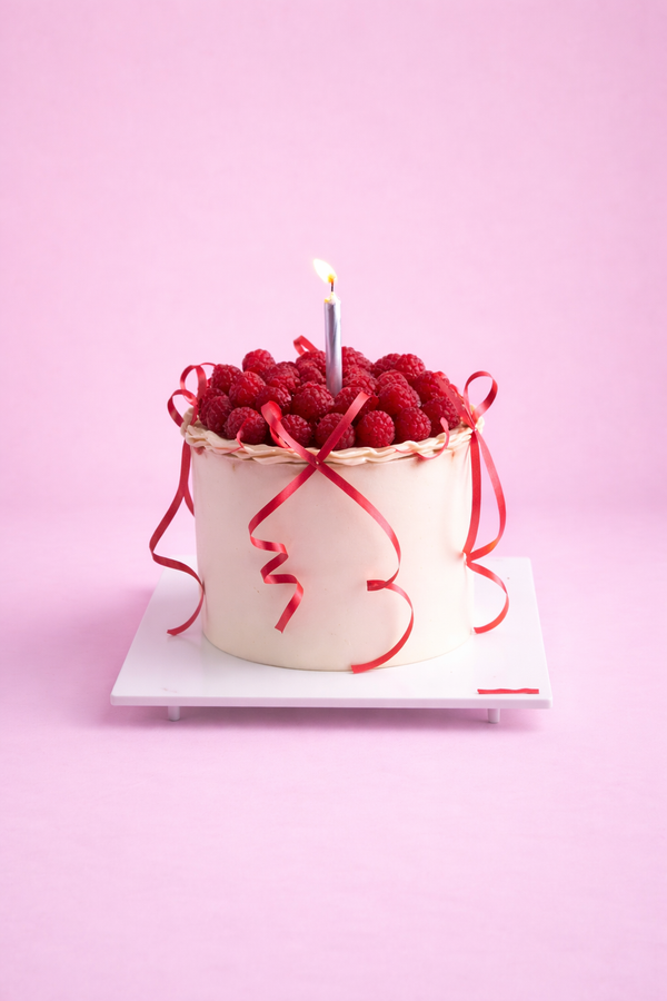 Lace Cream Cake with Fresh Raspberries on Top — handcrafted by Gateau Gourmet in Abu Dhabi