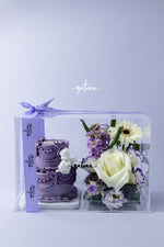 Purple Angel Cake with Flower Arrangement