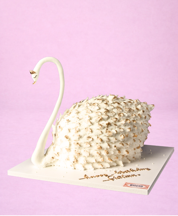 Elegant White Gold-ish Swan Cake — handcrafted by Gateau Gourmet in Abu Dhabi