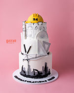 3Tier Architect Theme Fondant Cake by Gateau Gourmet Cafe with construction details and a yellow hard hat