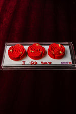 Mini Red Rose Mousse Cake displayed elegantly with a 'I Love You' message for special occasions
