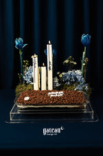 Eid Mubarak cake delivery featuring elegant decoration with candles and fresh flowers