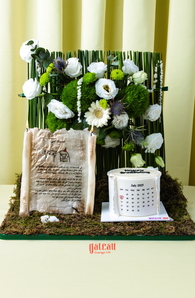 Floral cake designs for summer by Gateau Gourmet Cafe featuring white flowers and green moss details