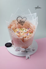 Gateau Gourmet Cafe flower cake bouquet delivery with pastel floral decorations and Happy Mother’s Day topper