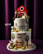 2Tier Animals Farm Themed Fondant Cake from Gateau Gourmet Cafe featuring cow, horse, and chicken decorations