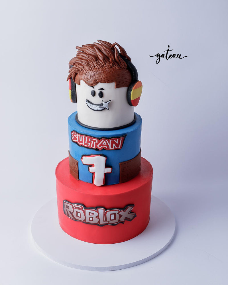 3Tier Best Roblox Theme Fondant Cake featuring a gamer character design with vibrant colors and fondant details