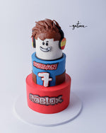 3Tier Best Roblox Theme Fondant Cake featuring a gamer character design with vibrant colors and fondant details