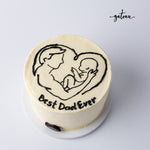 Gateau Gourmet Cafe best dad cake design with father holding baby in heart shape outline