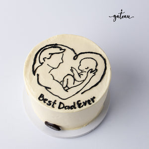 Gateau Gourmet Cafe best dad cake design with father holding baby in heart shape outline