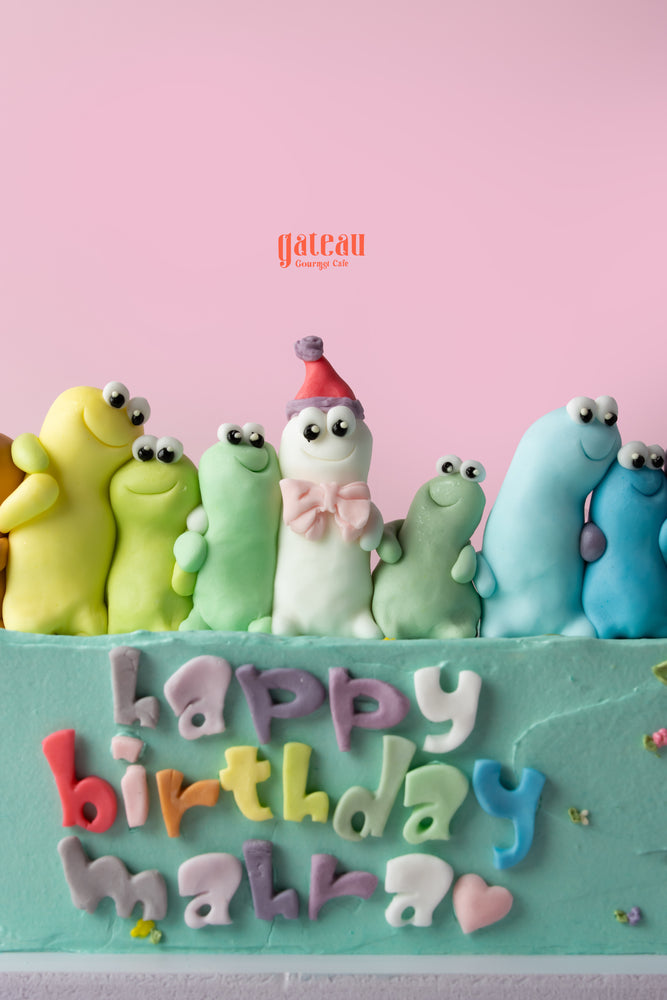 Colorful birthday cake for best friend with playful fondant characters and cheerful decorations