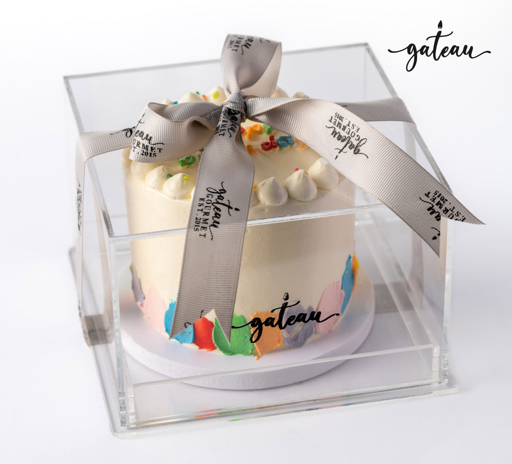 Colorful Birthday Cake in Clear Box with Ribbon for Birthday Cakes Delivery