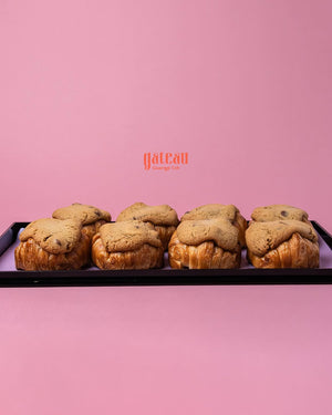 Gateau Gourmet Cafe croissant cookies online displayed on a black tray with soft cookie topping