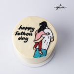 Custom Father's Day cake with father and child illustration and happy fathers day text