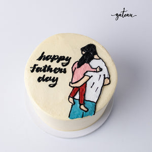 Custom Father's Day cake with father and child illustration and happy fathers day text