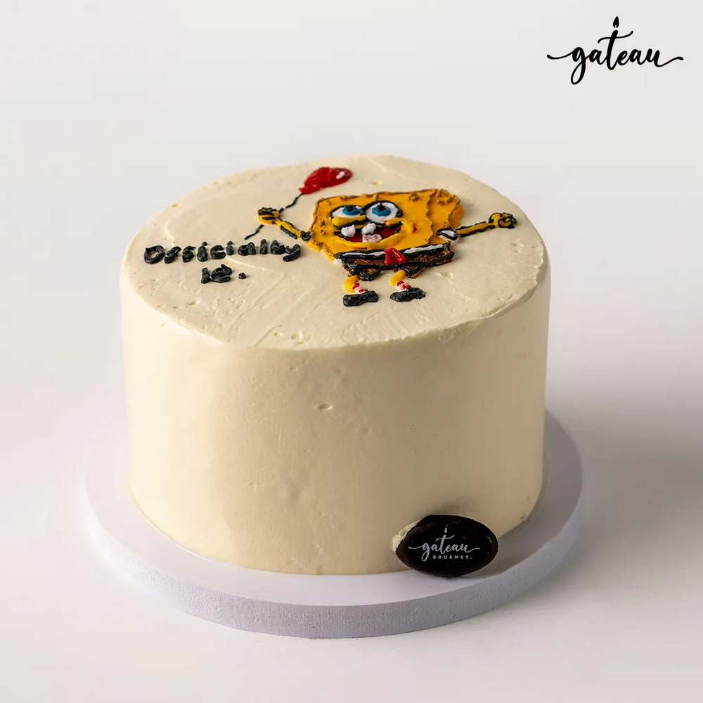 Custom SpongeBob cake from Gateau Gourmet Cafe featuring vibrant character design and creamy frosting