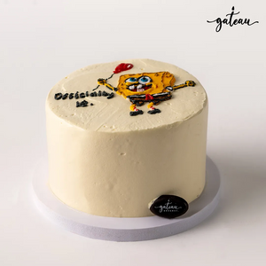 Custom SpongeBob cake from Gateau Gourmet Cafe featuring vibrant character design and creamy frosting
