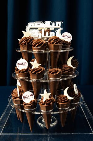 Chocolate cone desserts displayed at Gateau Gourmet Cafe for Eid Mubarak dessert ideas