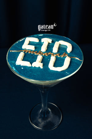 Eid Mubarak Goblet dessert from Gateau Gourmet Cafe with creamy topping and vibrant blue layer