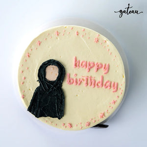 Gateau Gourmet Cafe birthday cake with Emirati woman design cakes and pink happy birthday text
