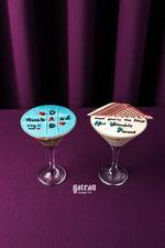 Father's Day goblet cake from Gateau Gourmet Cafe with creative frosting designs in two cocktail glasses
