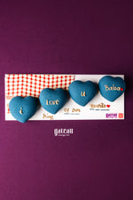 Father's Day gourmet treats blue heart-shaped cakes with i love u baba message by Gateau Gourmet Cafe