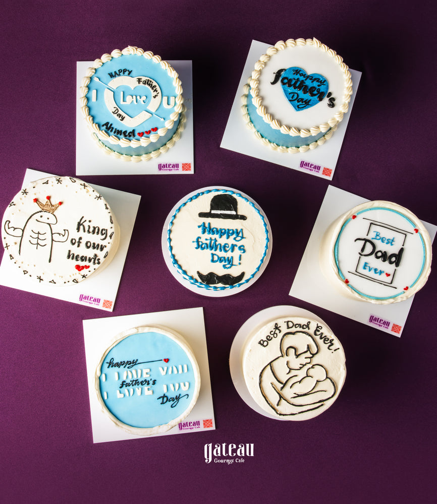 Father's Day mini cake assortment from Gateau Gourmet Cafe with various themed designs and messages