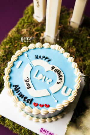 Floral cake arrangement for dad by Gateau Gourmet Cafe with blue frosting and love theme