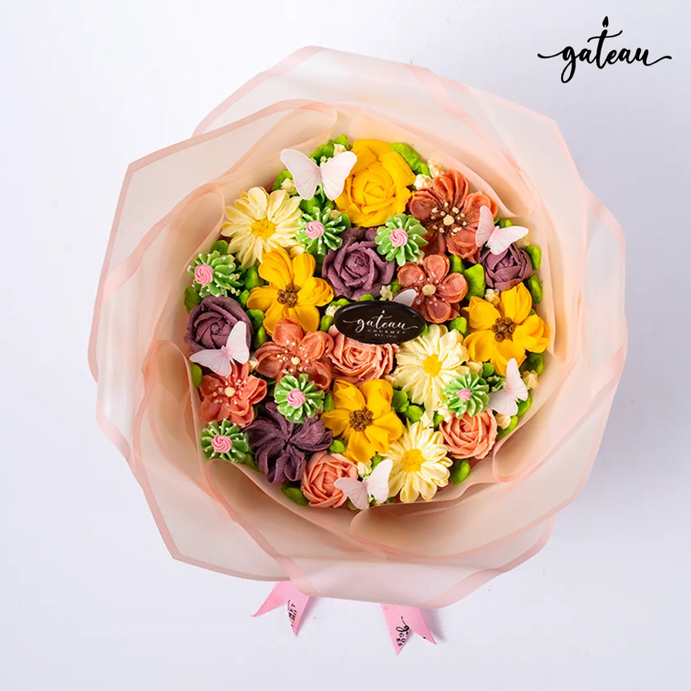 Gateau Gourmet Cafe floral cake decoration bundle with colorful buttercream flowers and delicate butterfly accents