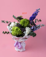 Fresh flower bouquet with green hydrangeas white and purple blooms perfect for fresh floral gifts online