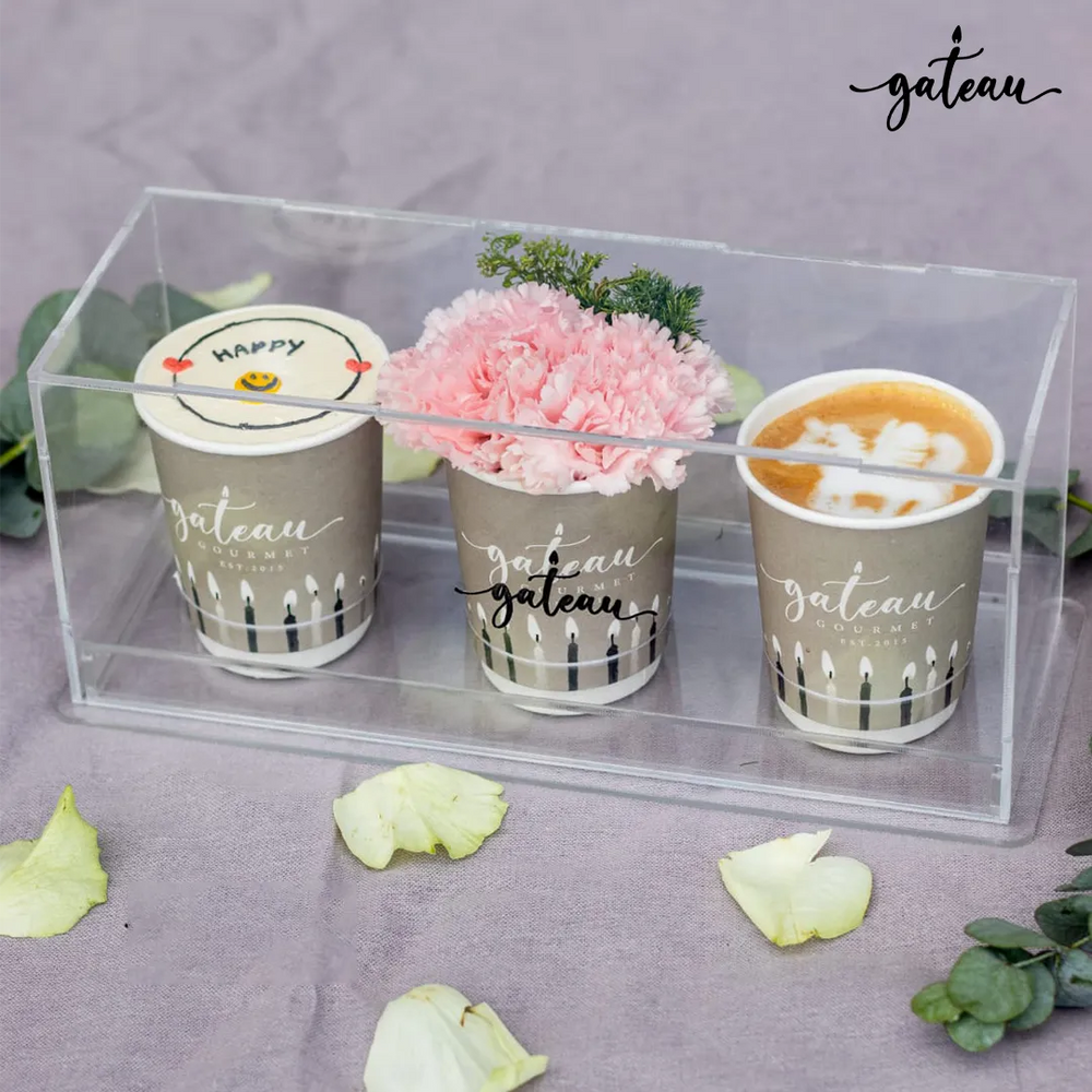 Gateau Gourmet Cafe gourmet coffee with flowers in decorative cups for a delightful presentation