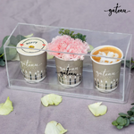 Gateau Gourmet Cafe gourmet coffee with flowers in decorative cups for a delightful presentation