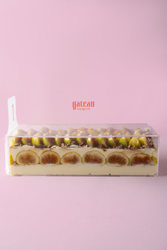 Gateau Gourmet Cafe gourmet fig cake for special occasions displayed in elegant packaging