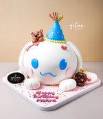Pastel boho unicorn cake featuring a playful design with cute teddy bears and colorful decorations
