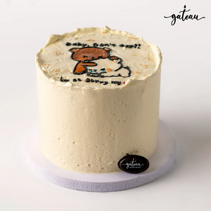 Gateau Gourmet Cafe I love you cake with cute bear design and creamy white frosting