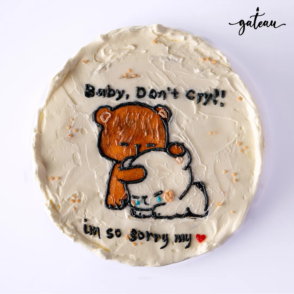 I love you cake from Gateau Gourmet Cafe with cute bear design and heartfelt message on white frosting
